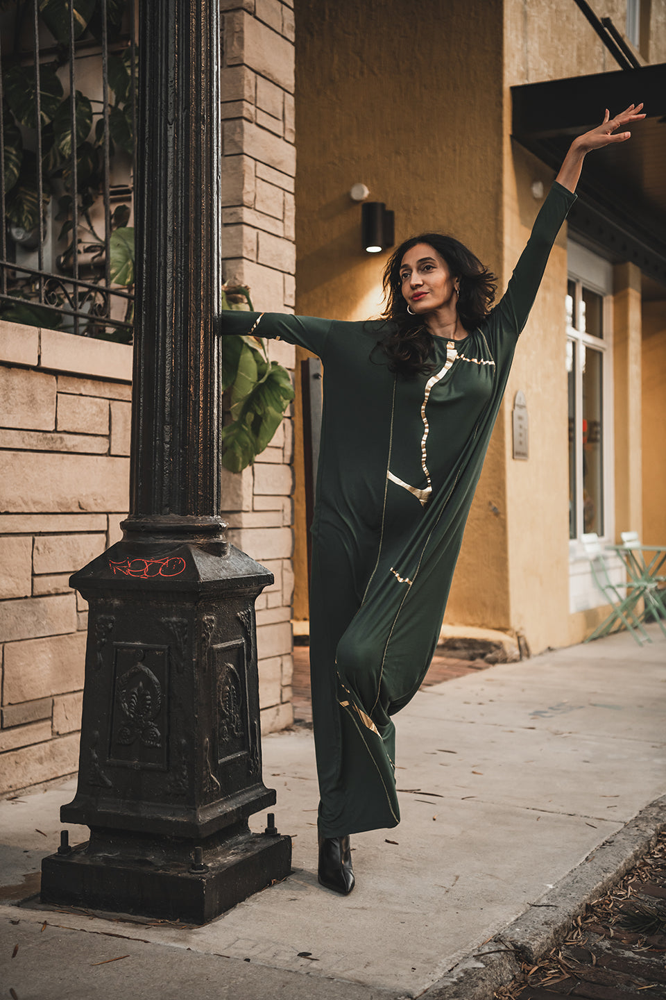 Misa Maxi Dress in Pine Green and Gold
