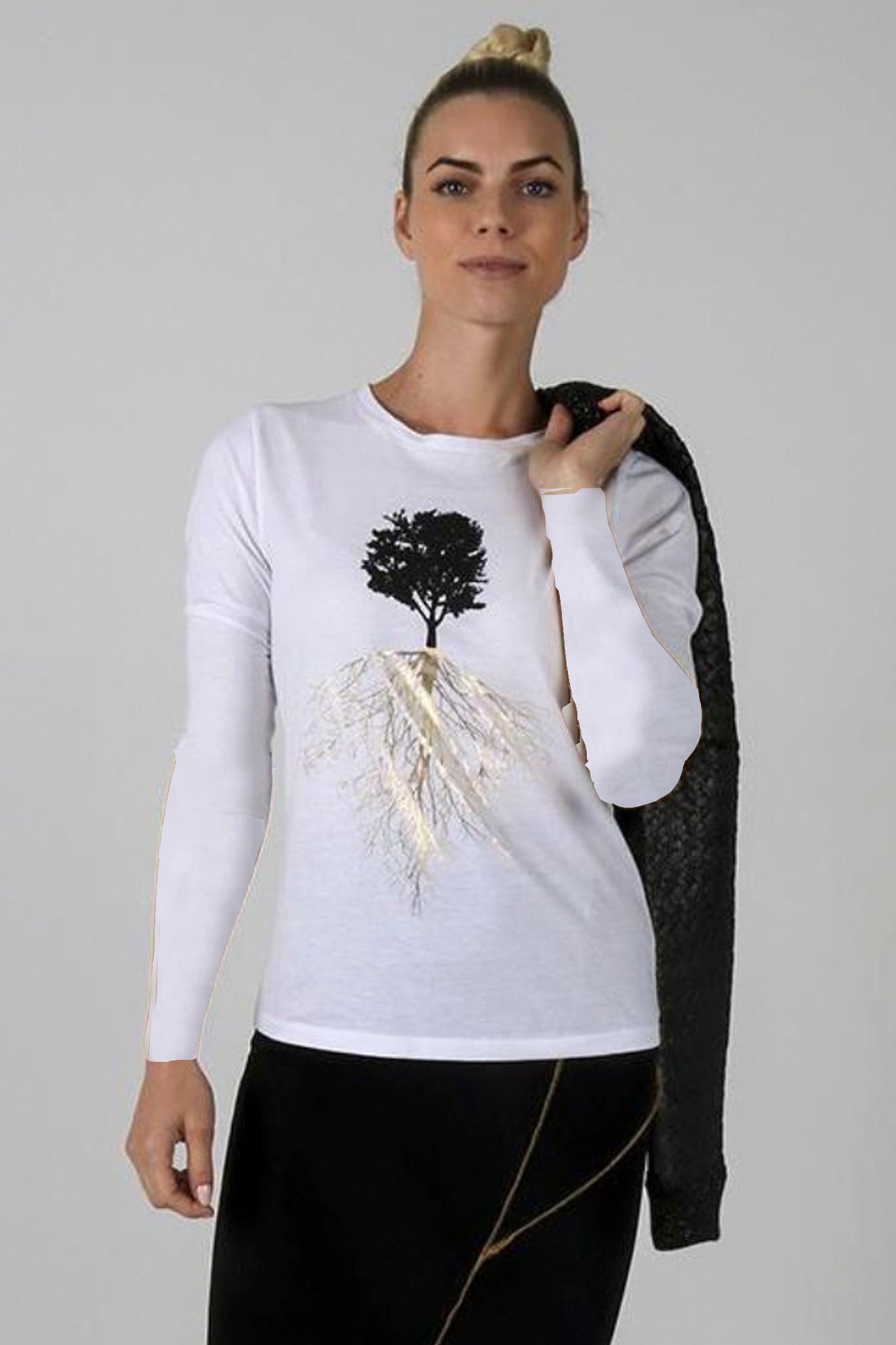 Off White Tree T-Shirt with Gold - Long Sleeves