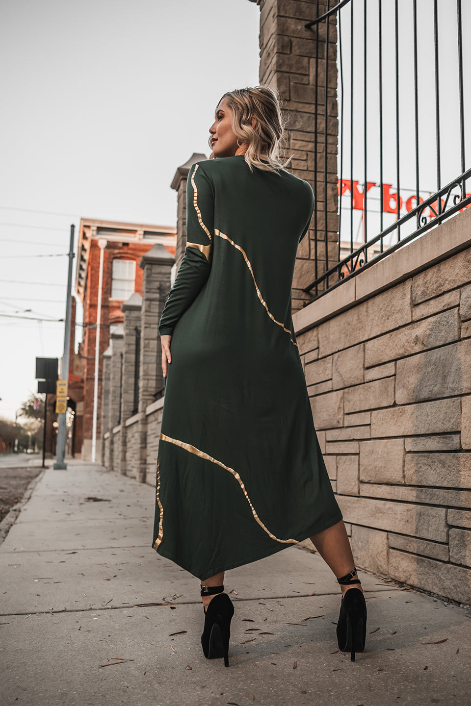 Hikari Dress Pine Green with Gold Foil