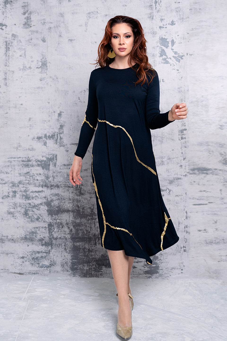 Hikari Dress Deep Charcoal with Gold Foil