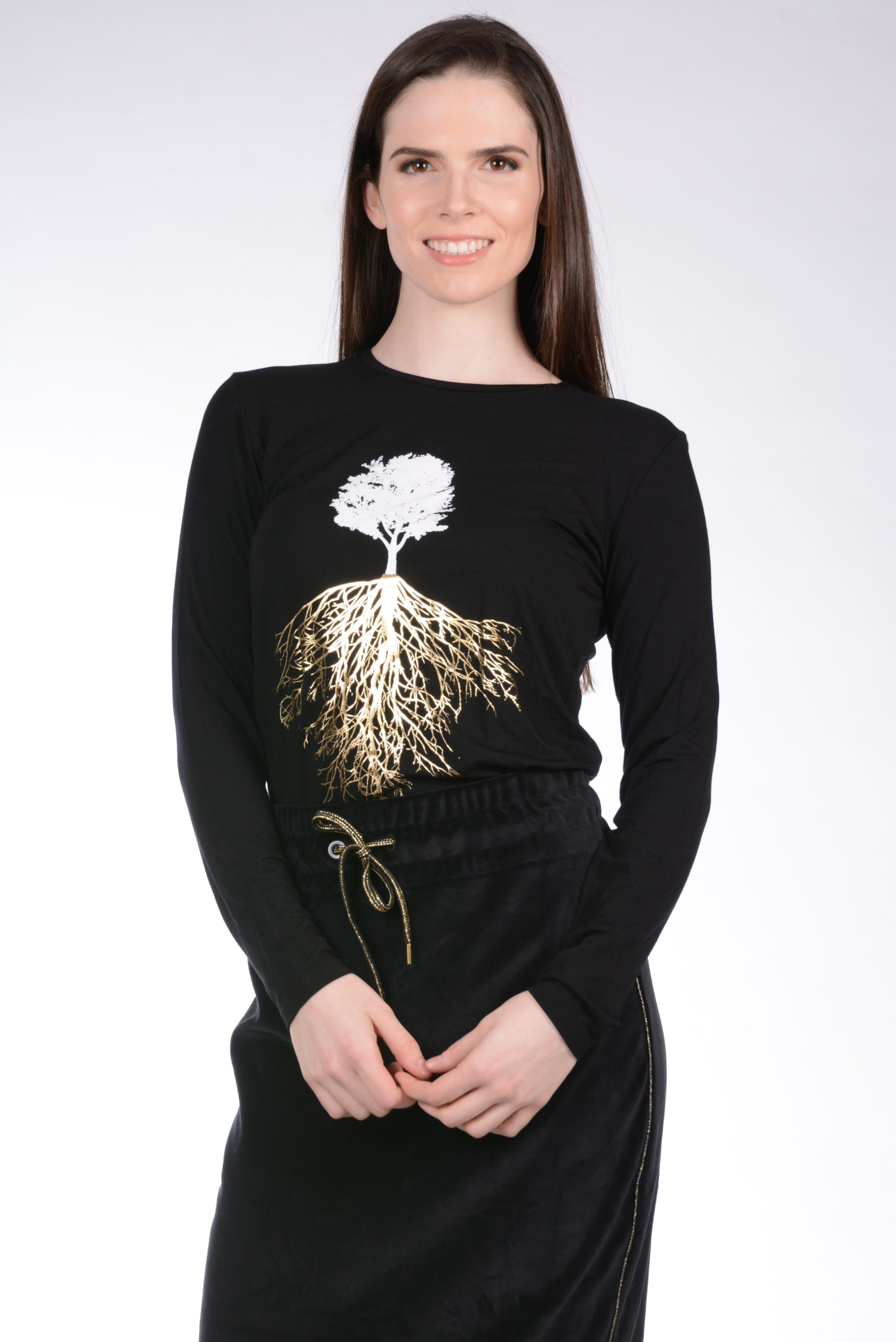 Tree T-Shirt in Black and Gold Foil Long Sleeves