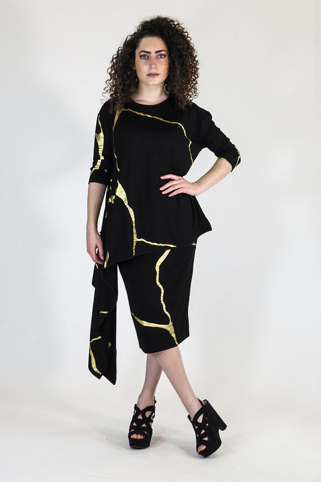 Kana Top Black Gold Foil - Boat Neck